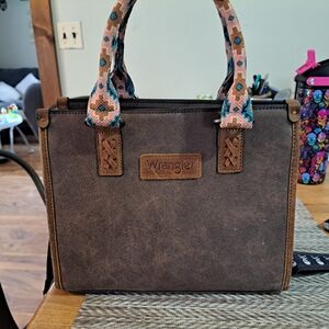 Wrangler Brown Tote Bag with Patterned Handles